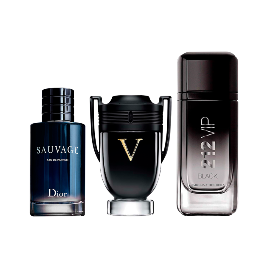 Combo de 3 Perfumes 100ml - Sauvage, Invictus Victory e 212 VIP Black