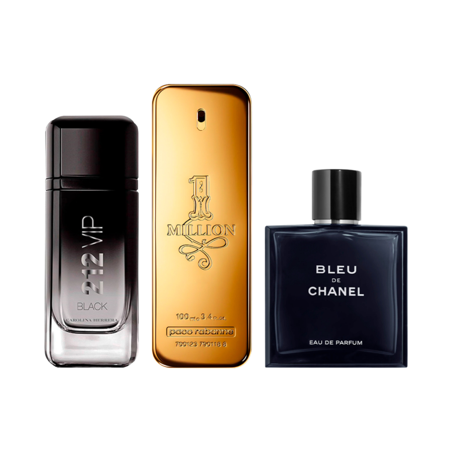 Combo de 3 Perfumes 100ml - One Million, Bleu de Chanel e 212 VIP Black