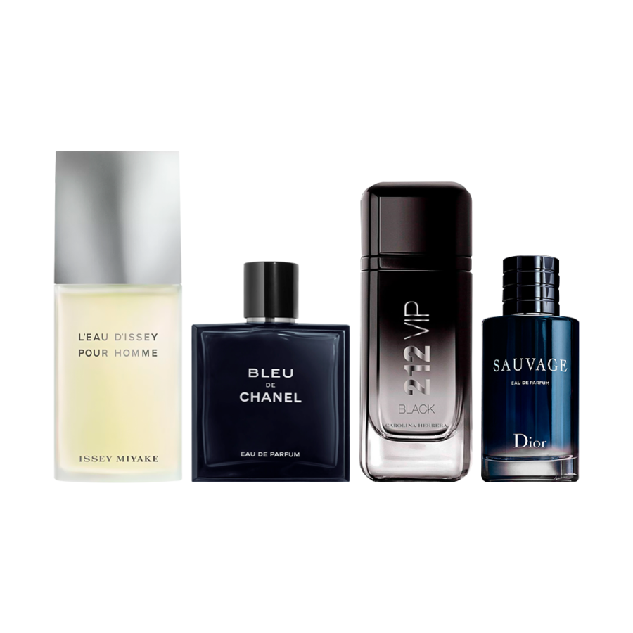 Combo de 4 Perfumes 100ml - Issey Miyake, Bleu de Chanel, 212 VIP Black e Sauvage