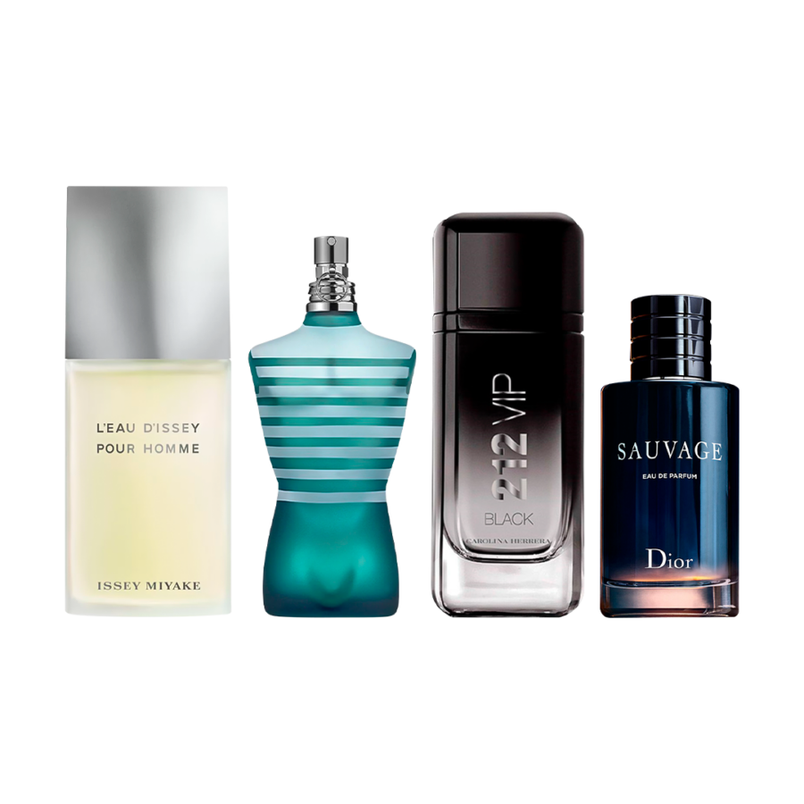 Combo de 4 Perfumes 100ml - Issey Miyake, 212 VIP Black, Le Male e Sauvage