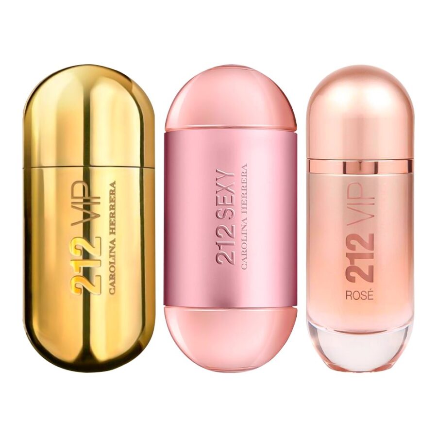 Combo de 3 Perfumes 100ml - 212 VIP Feminino, 212 Sexy e 212 VIP Rosé