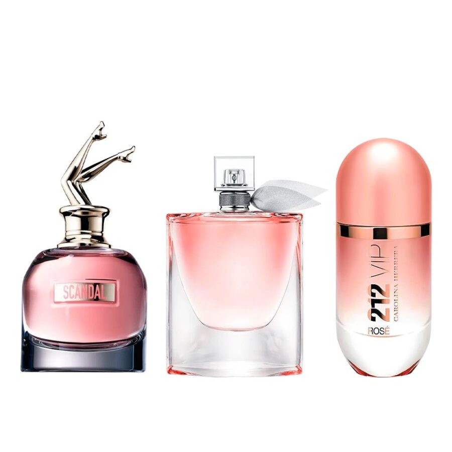 Combo de 3 Perfumes 100ml - Scandal, La Vie est Belle e 212 VIP Rosé