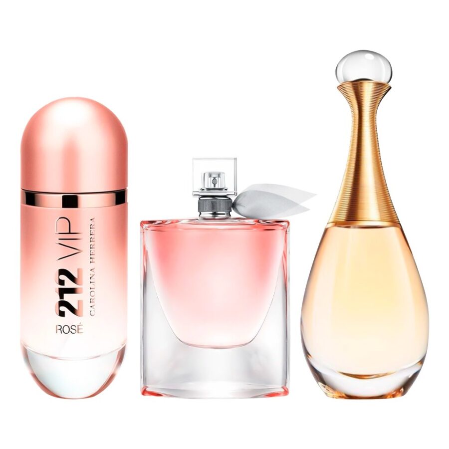 Combo de 3 Perfumes 100ml - 212 VIP Rosé, La Vie est Belle e Jadore