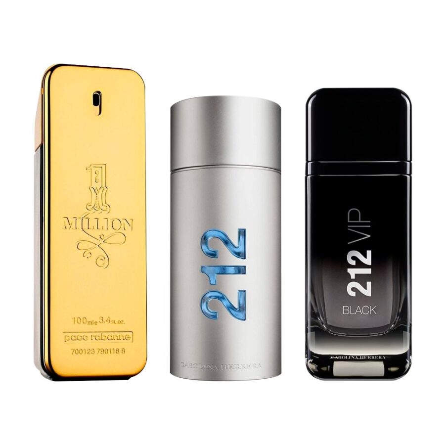 Combo de 3 Perfumes 100ml - One Million, 212 MEN e 212 VIP Black