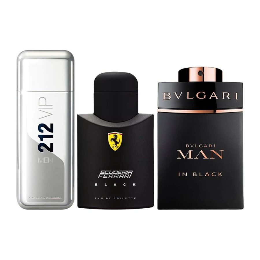 Combo de 3 Perfumes 100ml - 212 VIP Men, Ferrari Black e Bvlgari In Black