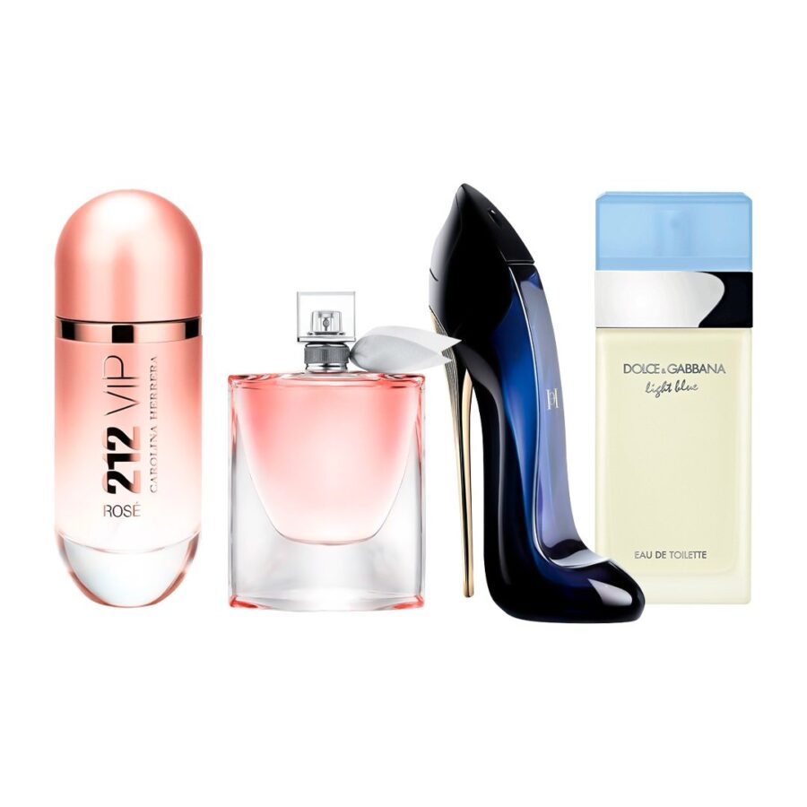 Combo de 4 Perfumes 100ml - 212 VIP Rosé, La Vie est Belle, Good Girl e Light Blue