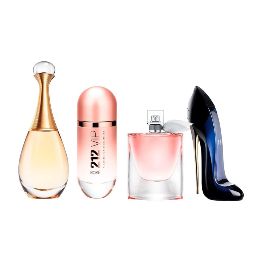 Combo de 4 Perfumes 100ml - Jadore, 212 VIP Rosé, La Vie est Belle e Good Girl