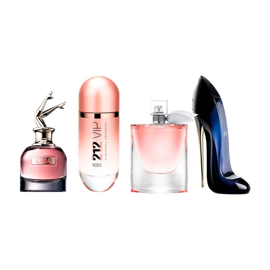 Combo de 4 Perfumes 100ml - Scandal, 212 VIP Rosé, La Vie est Belle e Good Girl