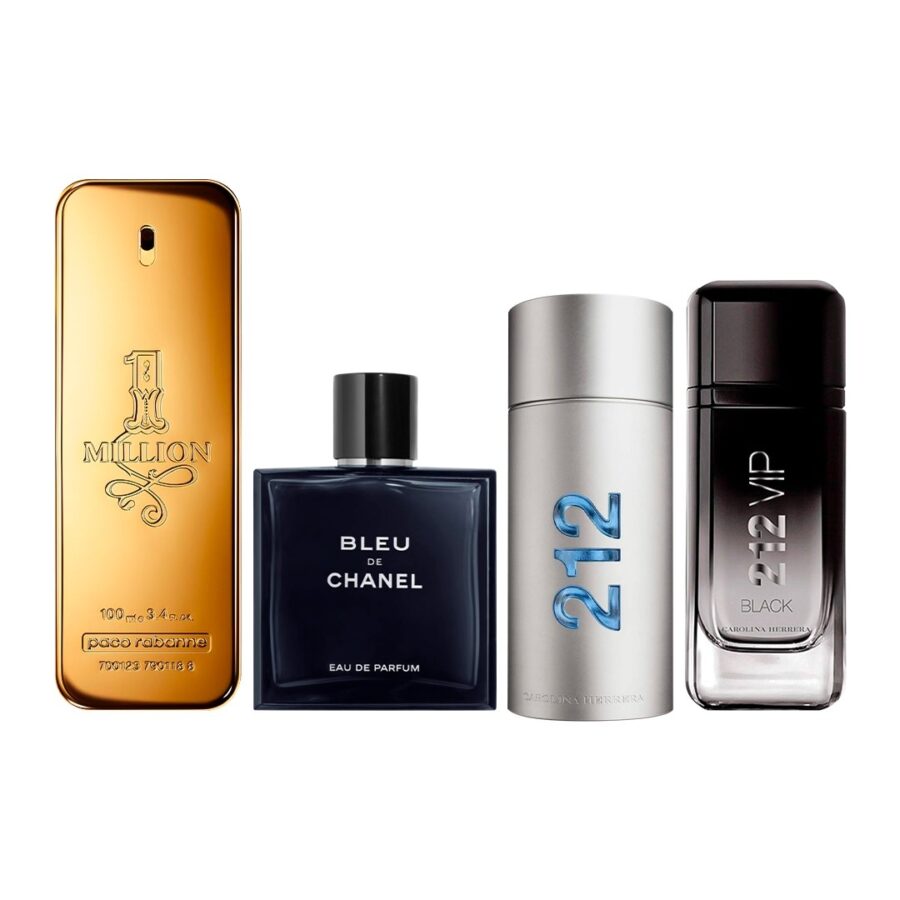 Combo de 4 Perfumes 100ml - One Million, Bleu de Chanel, 212 MEN e 212 VIP Black