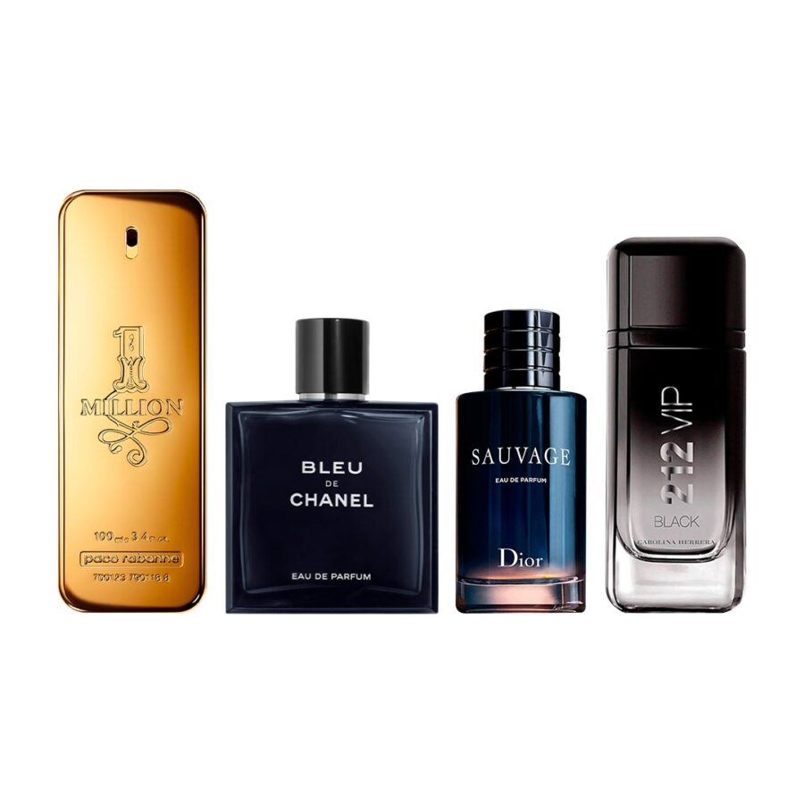 Combo de 4 Perfumes 100ml - One Million, Bleu de Chanel, Sauvage e 212 VIP Black