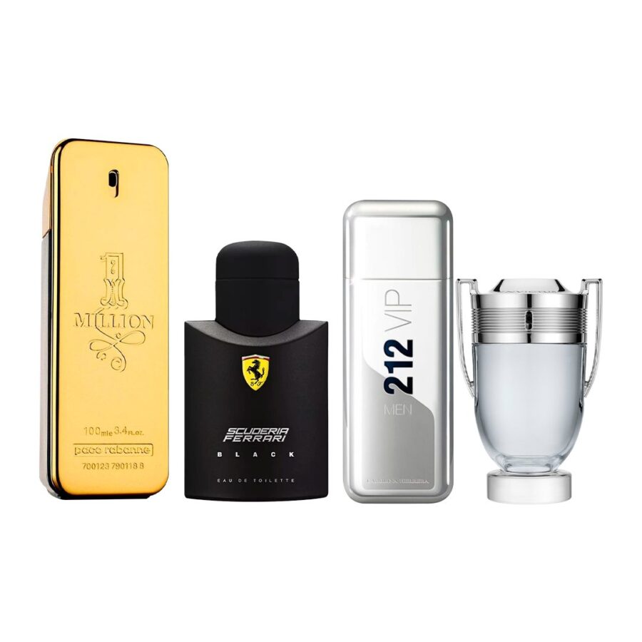 Combo de 4 Perfumes 100ml - One Million, Ferrari Black, 212 VIP Men e Invictus